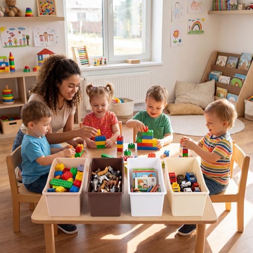 Image of Geetery Plastic Book Bins for Classroom, 12 Pcs, Brown Color Series