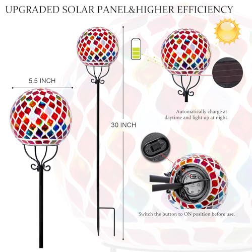 Vcuteka Solar Outdoor Lights Garden Decor Mosaic Solar Garden Lights Waterproof Glass Ball Led Pathway Stake Light For Landscape Lawn Patio Yard Decoration 6 Inch thumb #2