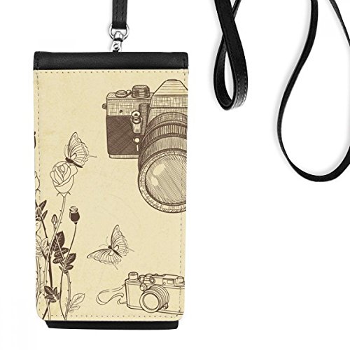 Téléphone noir porte-monnaie en cuir de style élégant et finitions soignées papillon