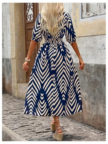 SweatyRocks Women's Summer Half Sleeve Wrap V Neck Smocked A Line Midi Dress2