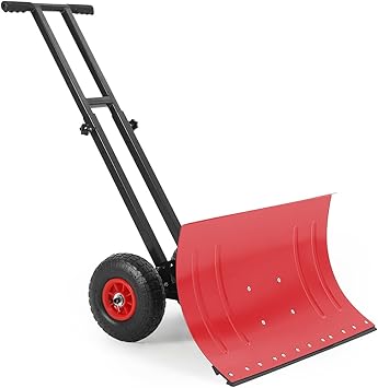 Garvee Snow Shovel with Wheels, 5-Position Angled Blade & Rubber Wheels, Heavy-Duty Back Saver Steel Snow Plow for Driveways,