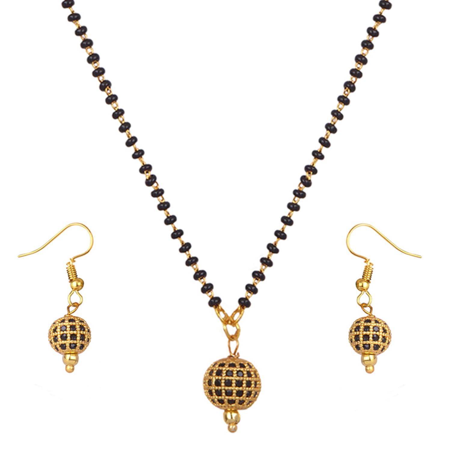 JFL - Jewellery for Less Micro Gold Plated American Diamond Studded Single Cz Ball Pendant with Short Black Mangalsutra Chain and earrings for Women. (B0D1C28CCB) Amazon Price History, Amazon Price Tracker