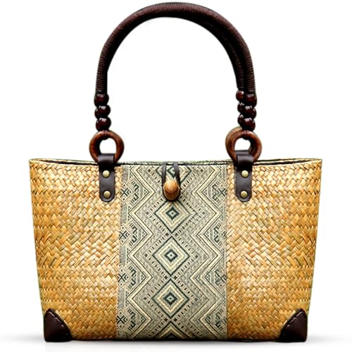 Image of Straw Bag for Women, Summer Beach Handmade Rattan Tote Bag, Boho Retro Straw Woven Handbag, Large Beach Vacation Bag (Natural)