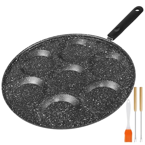 LONTOM 7 Hole Pancake Pan Pancake Maker Non Stick Mini Pancake Pan,Egg Pan Pancake Frying Pan with Handle,Pancake Mould Induction Hob for Breakfast Fried Egg,Pancake,Crepe