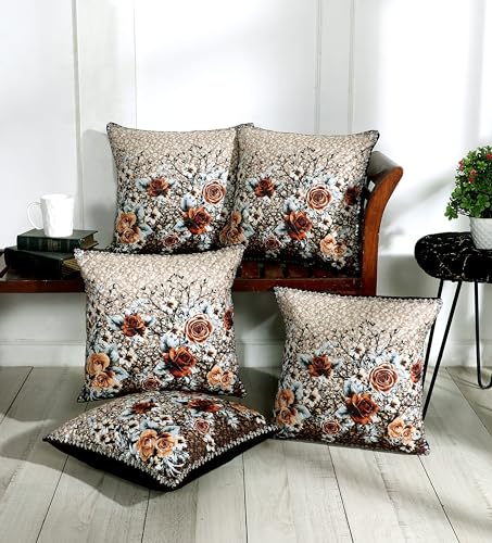 Image of BLUEDOT Home Decorative Floral Printed Cushion Covers Set of 5 (16x16 inches), Multicolor,CCN7