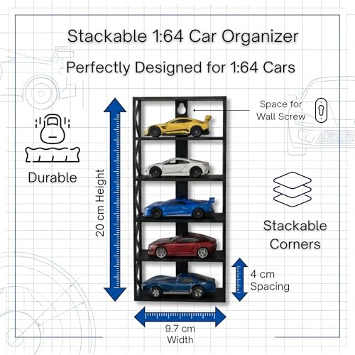 Image of Akrinity 5-Car Display Rack Compatible with Hot Wheels Stand, Fits 1:64 Die-Cast Car Wall Shelf | Tabletop Hot Wheel Car Organizer with Side Guards & Screw Slot for Hanging | Home & Office Decor