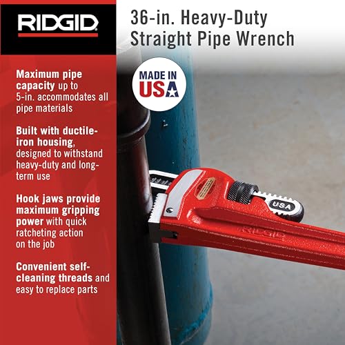 Image of Ridgid 31035 model 36 Heavy-Duty Straight Pipe Wrench, 36 inch Plumbing Wrench