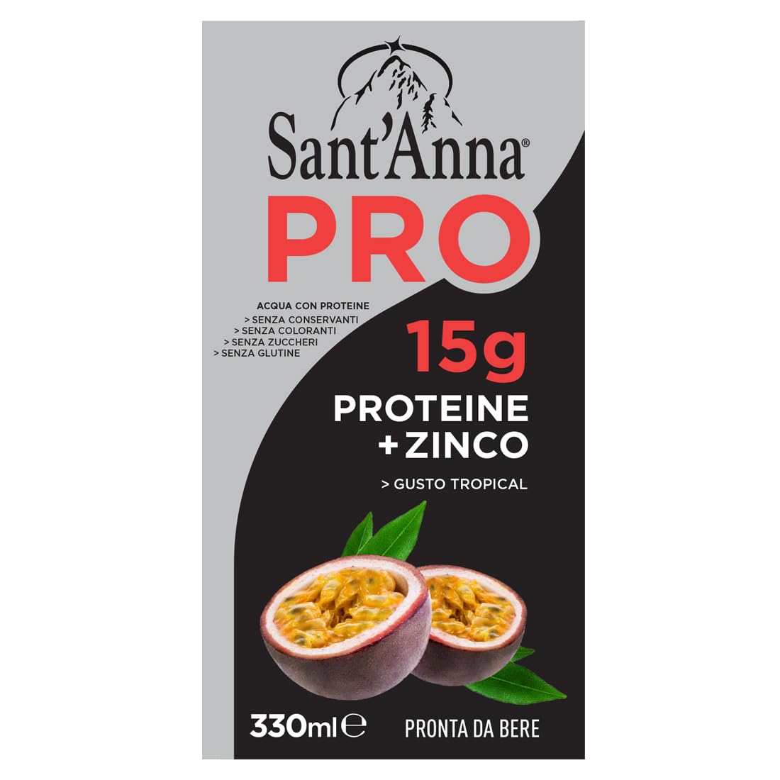 Sant'Anna PRO Tropical 0,33L | confezione 12 Bottiglia | Bevanda Proteica in Acqua Sant'Anna | Alto Contenuto di Proteine | Perfetta per Sportivi, dona Idratazione