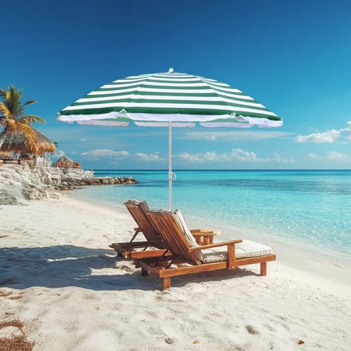 Green Bay Patio Garden Beach Parasol Sunshade Sun Umbrella Outdoor Tilting Folding Green-White 180cm