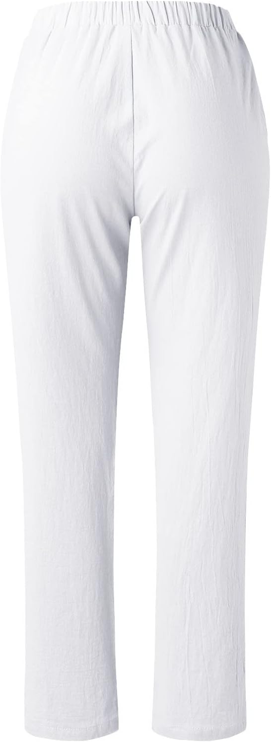 Pantalones De Lino Para Mujer Pantaloni Lunghi In Cotone Solido A Vita Alta Casual Pantaloni Di Lino A Gamba Larga Per Le Donne, C-giallo, S - Foto 11