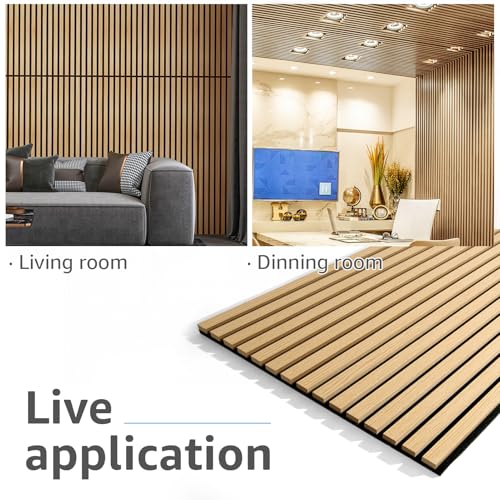 Image of Art3d 4-Pack Fluted Acoustic Wood Slat Wall Panel, 47.2 x 23.6 Inch, Oak
