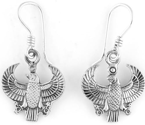 Egyptian Jewelry Silver Horus Falcon Earrings