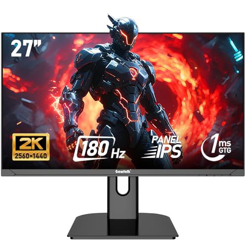 Gawfolk Écran PC IPS 27 Pouces, 2K WQHD (2560×1440P), 180Hz Moniteur Gaming, 1ms Bezel-Less, 100% sRGB, 178° Grand Angle, HDMI, DisplayPort, Compatible avec Les Fixations murales VESA75*75MM - Noir