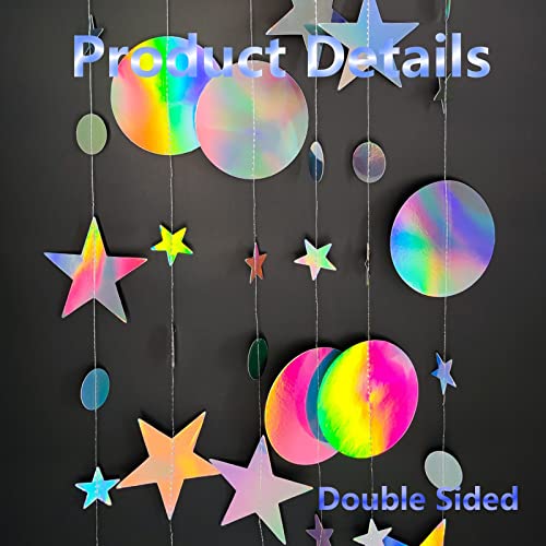 52Ft Glitter Circle Dot Star Garland, Iridescent Hanging Bunting Streamer Banner Backdrop, Twinkle Star Photo Props For Halloween Birthday Wedding Bridal Baby Shower Unicorn Party Decorations Supplies #TOP4