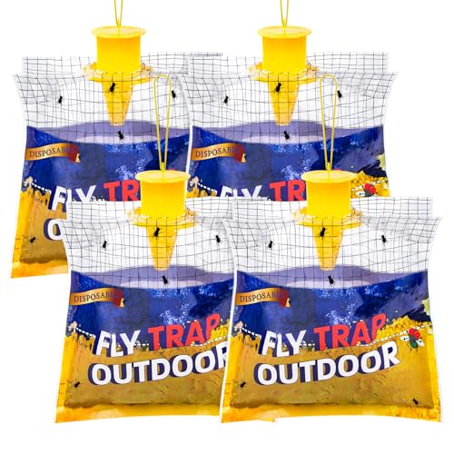 4 Pezzi Trappole per Mosche, Trappola Mosche da Esterno Appendere, Antimosche Detersivo per Uccidere le Mosche per Giardino Cucina Casa