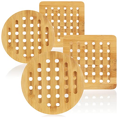 COM-FOUR® 4X Dessous de Plat en Bambou - Dessous de Plat pour casseroles, poêles, cocottes et...