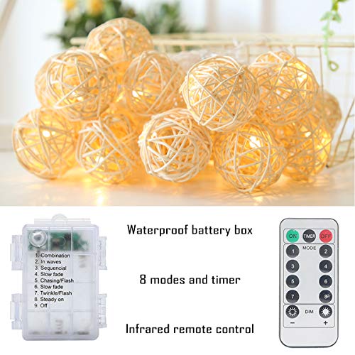 Hyal Luz Battery Operated 20 Led String Lights, 16.4Ft 20 Globe Rattan Balls Christmas Light With Remote Control & Timer, Indoor Fairy String Lights Decorative For Bedroom Party Wedding (Warm White) #TOP5