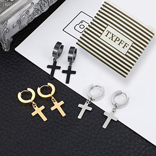 Men Women Stainless Steel Cross Earrings Set Dangle Hinged Earrings of Dangle Hinged Earrings Cross hoop Earrings3