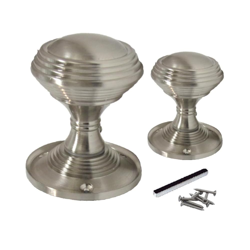 Epsom Door Handle – Queen Anne Reeded Satin Chrome Mortice Door Knobs with Tubular Latch – Round Internal Door Knob Sets for Interior Doors – Pack of 4 Pairs