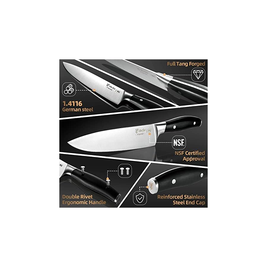 Knife-Set-with-Block-ODERFUN-15-Pcs-14116-German-Steel-Kitchen-Knife-Set-Ultra-Sharp-Knives-Set-for-Kitchen-with-Knife-Sharpener-Ergonomic-Handle-Full-Tang-Forged-with-NSF-Certified ODERFUN Kitchen Knife Set with Block, 15PCS Full Tang Knife Block Set, High Carbon Stainless Steel Knife Set with Built-in Sharpener, Professional Knives Set for Kitchen with Gift Box