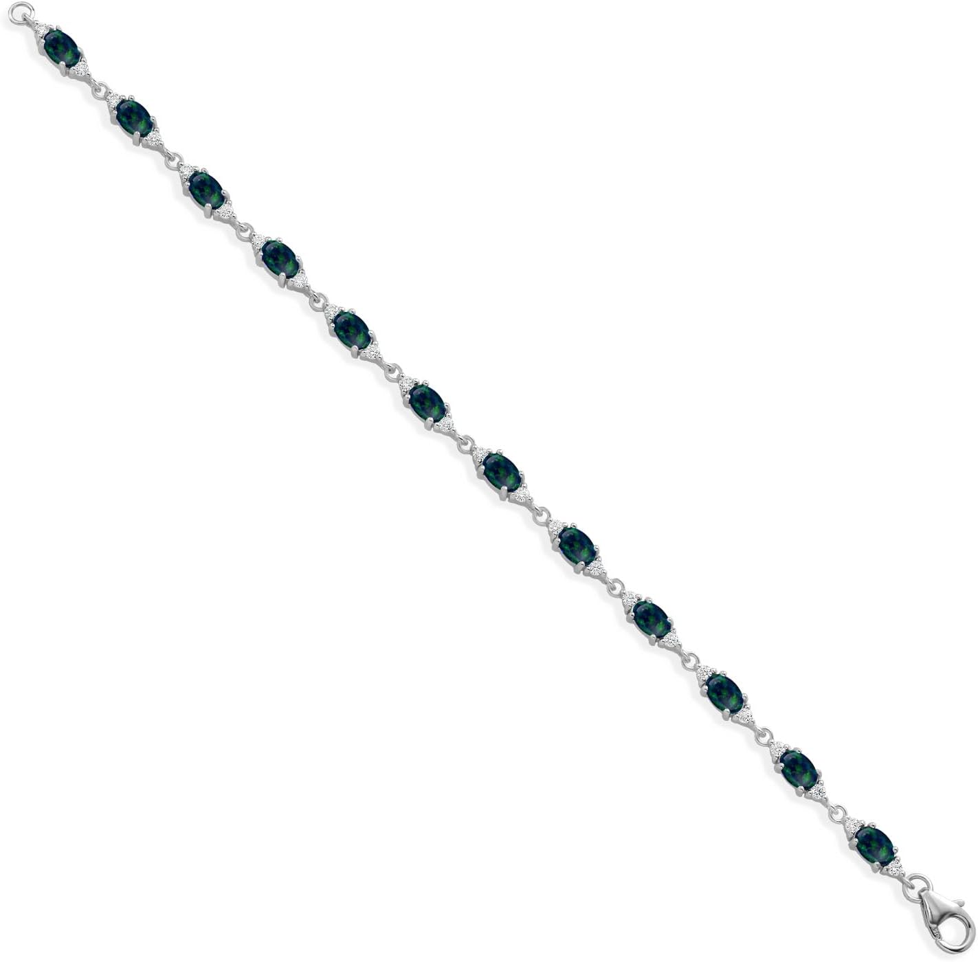Gem Stone King 925 Sterling Silver Green Simulated Opal and White Moissanite Tennis Bracelet For Women (6.91 Cttw, Gemstone Birthstone, Oval/Cabochon 6X4MM, 6.5, 7, 7.5 Inch)