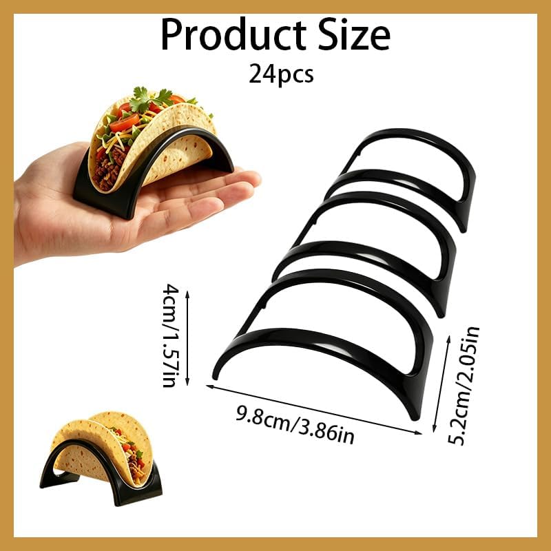 24 Pcs Individual Taco Holder Stand, Single Black Plastic Taco Rack for Soft and Hard Shell, Mexico Taco Holders for Carnival Backyard Party Supplies, Dishwasher and Microwave Safe