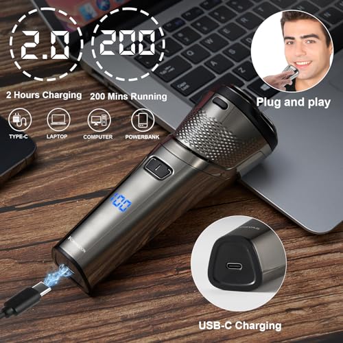 Electric-Shavers-Electric-Razor-for-Men-Face-Clean-Shave-Rechargeable-USB-C-Electric-Shaver-Cordless-Mens-Electric-Razors-for-Shaving-Face-Dry-Wet-Rotary-Shaver-LED-Display-with-A-Replacement-Blade