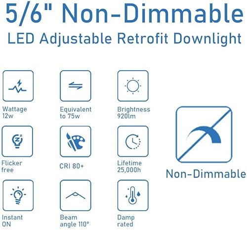 Miniatura 3 de Foco LED ajustable no regulable de 56 pulgadas, base de tornillo mediano E26, 12 W (equivalente a 75 W), 5000 K (luz diurna), 920 lúmenes,