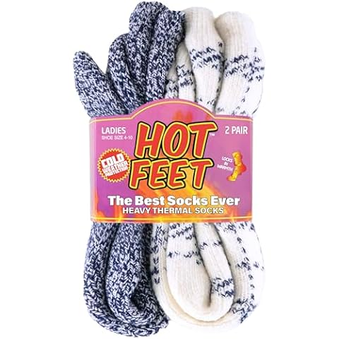 HOT FEET Thermal Socks For Women for Cold Weather – Thick Warm Socks for Women, Winter Hiking Socks, Heat Insulated Socks, 2 PACK, Denim/Buffalo Plaid Cover