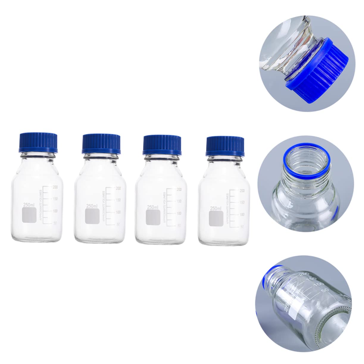 4 Piezas botella de vidrio mason jars botellas de muestra botellas de almacenamiento de medios de laboratorio de vidrio transparente de sellado