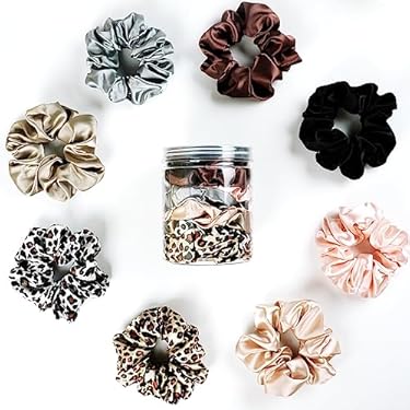 AMAZON - Cutebe 8 Pack Hair Ties Silk Scrunchies for Women Soft Satin Hair Scrunchies Elastic Hair Ties No Damage Ponytail Holders Rubber Bands Hair Accessories Gifts for Women Teenage Girls (Mix Color A)