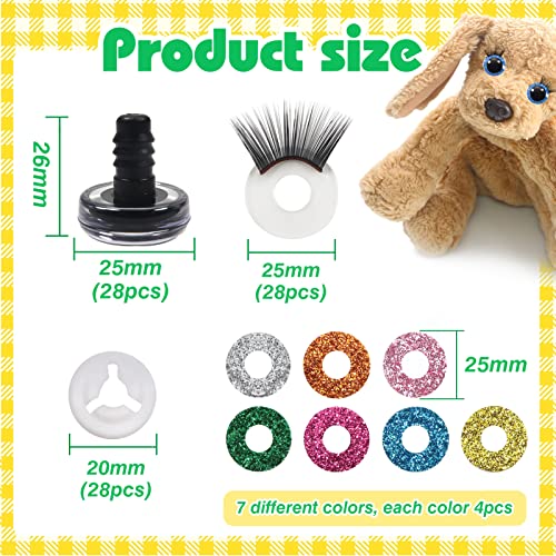 TOAOB 28pcs 25mm Safety Eyes Plastic Glitter Safety Eyes with Black Eyelashes and Washers for Amigurumis Craft Crochet Eyes for DIY Puppet Bear Stuffed Animal Doll Making - Image 2