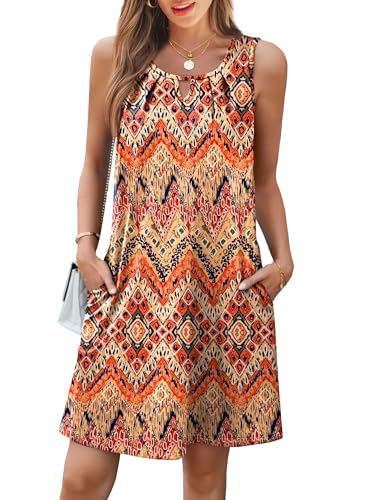 Image of RUMIA Swimsuit Coverup for Women Summer Sleeveless Beach Dress | Crew Neck, Pockets, Eyelet, Boho, Above knee Length, A-Line. Everyday wear, Sundresses, Cruise Wear, Vacation essential