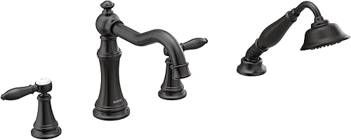 Moen TS21104BL Weymouth - Kit de moldura para grifo de bañera romana de dos manijas con ducha de mano requiere válvula negro mate