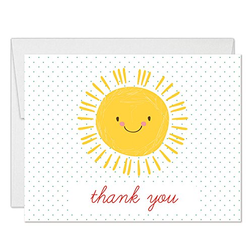 Baby Shower Thanks! Happy Yellow Sunshine Thank You Cards with Envelopes ( Pack of 50 ) Sunny Smile Boy Girl Infant Son Daughter Mommy-To-Be Notecards Thanks for Newborn Gifts Excellent Value VT0077