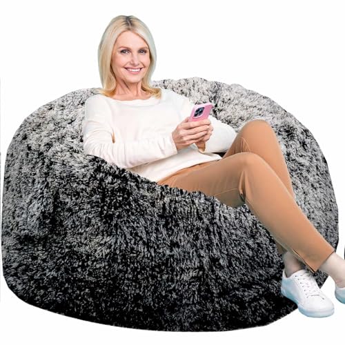 Image of Bean Bag Chairs, Memory Foam Stuffing Bean Bag Chair for Adults /Teens /Kids, Plush Faux Fur Lazy Sofa Furniture with Removable High-Rebound Memory Foam for Living Room Bedroom College Dorm