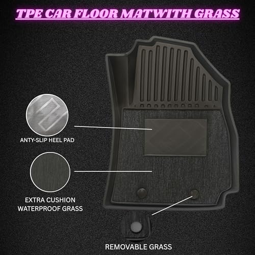 Image of Carnest 5D TPE Car Floor Mat Compatible with - Be 6 Vehicle Specific Fit | Waterproof, Dustproof & Anti-Slip | Heavy Duty All Weather TPE car Foot mat with Detachable Grass (2 Rows,Black)