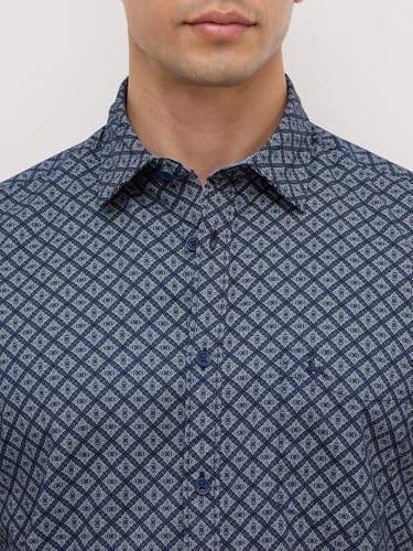 Image of Parx Men Slim Fit Print Pattern Pure Cotton Semi Cutaway Collar Half Sleeve Casual Shirt