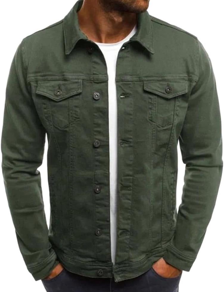 Men Solid Denim Jackets Fashion Retro Jeans Jackets Slim Fit Cotton Casual Coats