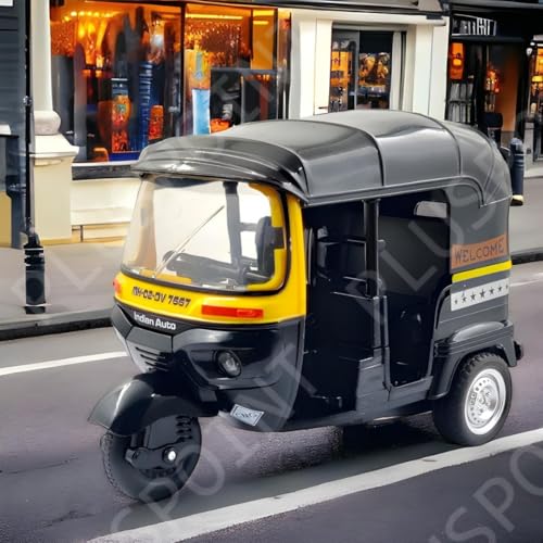 Image of PLUSPOINT Auto Rickshaw Toy,with Pull Back Action City Traffic Vehicles Public Transport Toy with Light and Sound for Aged 3 4 5 6 Boys and Girls,Kids Party Favors Gifts (Auto Rickshaw) (Black)