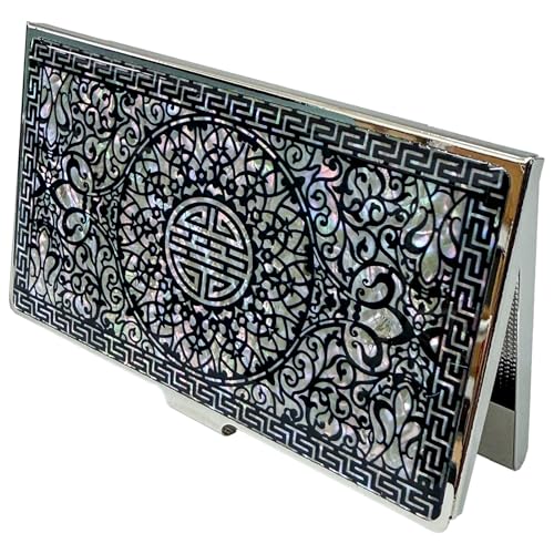 Image of Mother of Pearl Business Card Case Credit Id Name Holder Travel Wallet Art Painting Design Metal Stainless Steel Engraved Slim Purse Pocket Cash Money Wallet (N-Pattern)