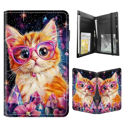 FQSXFIFN Leather Server Book for Waitress, Cute Server Book with Zipper Money Pocket,Check Presenters Waitstaff Organizer Fit Server Apron, Cute Cat Serving Books, Black Waiter Books for Servers