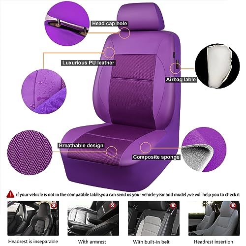 Image of CAR PASS Leather Seat Covers Breathable Air Mesh Car Seat Cover Full Set Super 5mm Sponge Inside, Airbag Compatible, Universal Automotive Interior Cover Fit for Car SUV Truck Van (Solid Purple)