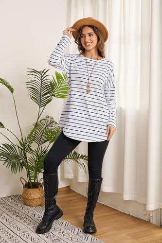 Sunfaynis Women's Black and White Striped T Shirt Long Sleeve Tunic Tops for Leggings2