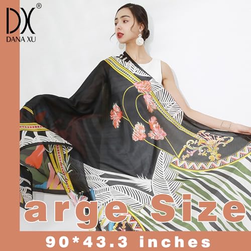 DANA XU Women's 100% Mulberry Satin Silk Pashmina Shawl Wraps Extra Large Floral Scarf for Evening Dresses, Soft Oversized3