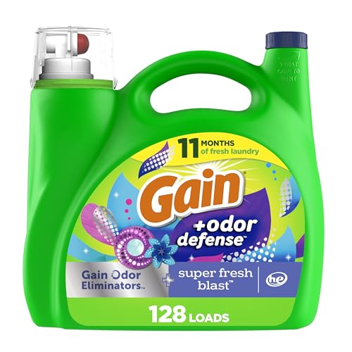 Gain + Odor Defense Liquid Laundry Detergent, Super Fresh Blast Scent, 184 fl oz, 128 Loads, HE Compatible