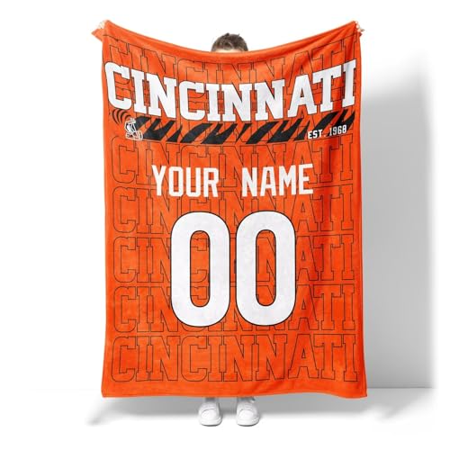 Image of ANTKING Cincinnati Throw Blanket for Men Women Boy Custom Name and Number Gifts