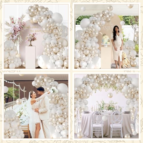 Pearl White Balloon Arch Kit 101Pcs Double Stuffed Pearl Balloons Garland Arch Kit Including Pearl White Clear Balloons for Wedding Bridal Shower Engagement Baby Shower Birthday Party Decorations - Thumbnail 6