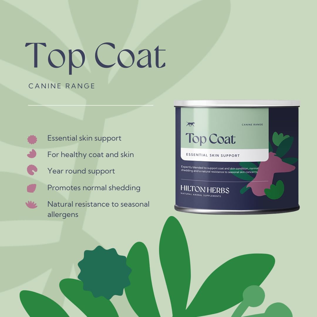 Hilton Herbs Canine Top Coat Supplement for Healthy Skin & Coat Condition in Dogs, 4.4 oz Tub