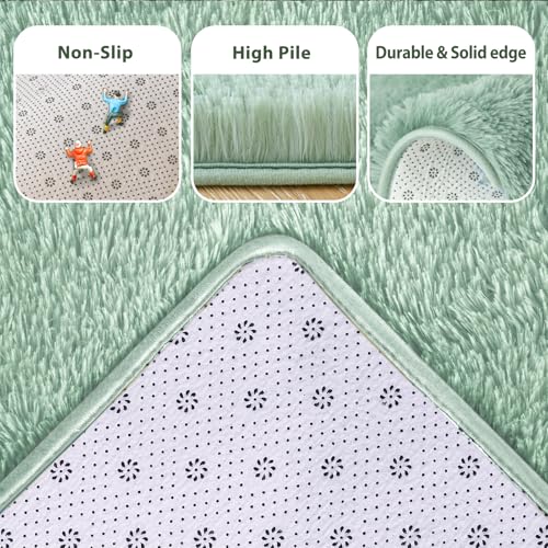 6x9 Rug Sage Green Area Rugs for Living Room,Plush Soft Grass Fluffy Nursery Bedroom Carpet for Kids Teens Home Decor Aesthetic